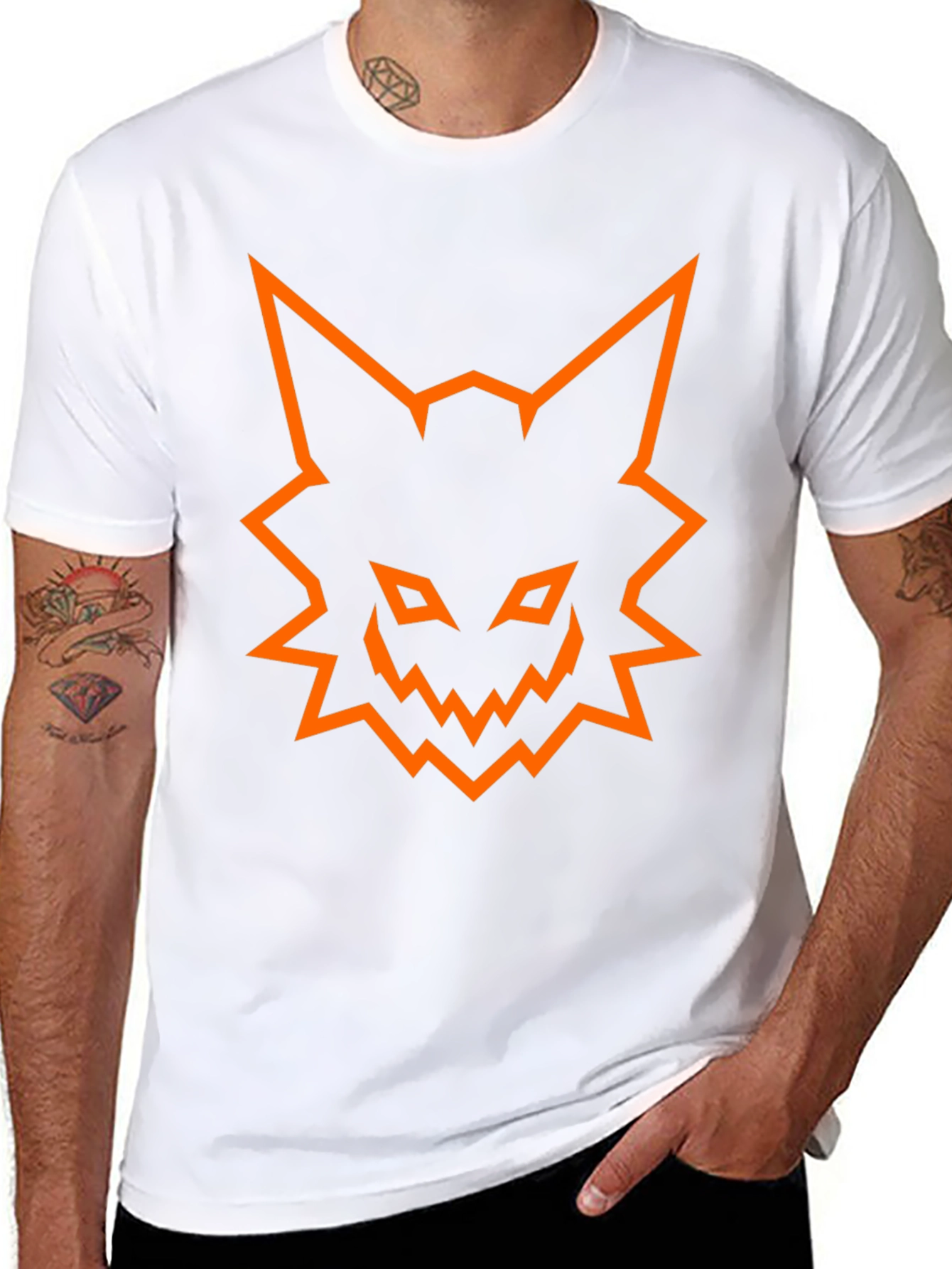 Mens Black T-Shirt with Orange Fox Graphic