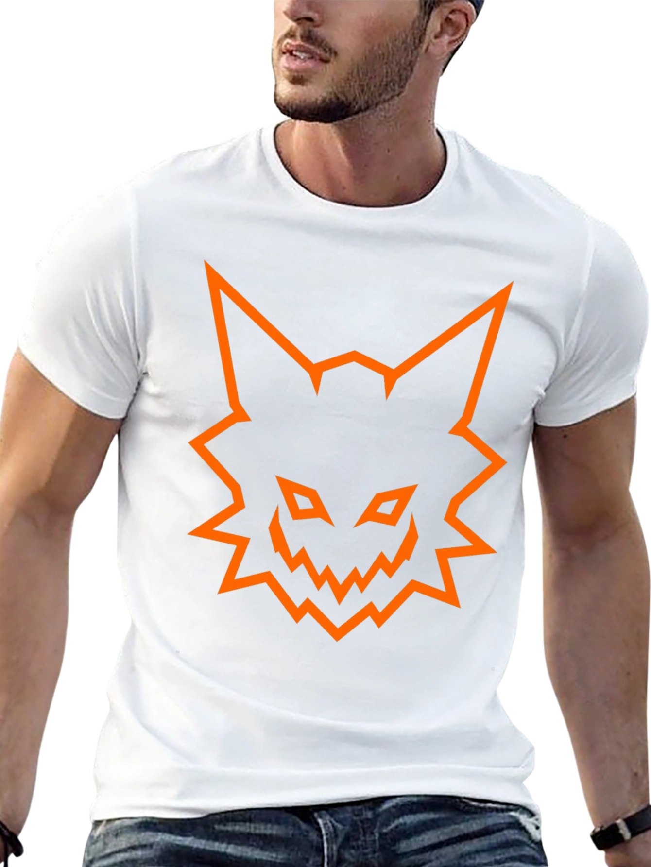 Mens Black T-Shirt with Orange Fox Graphic