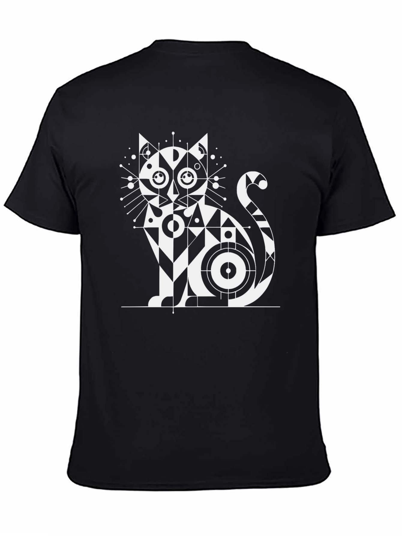 Geometric Cat Graphic T-Shirt - Modern Black Tee