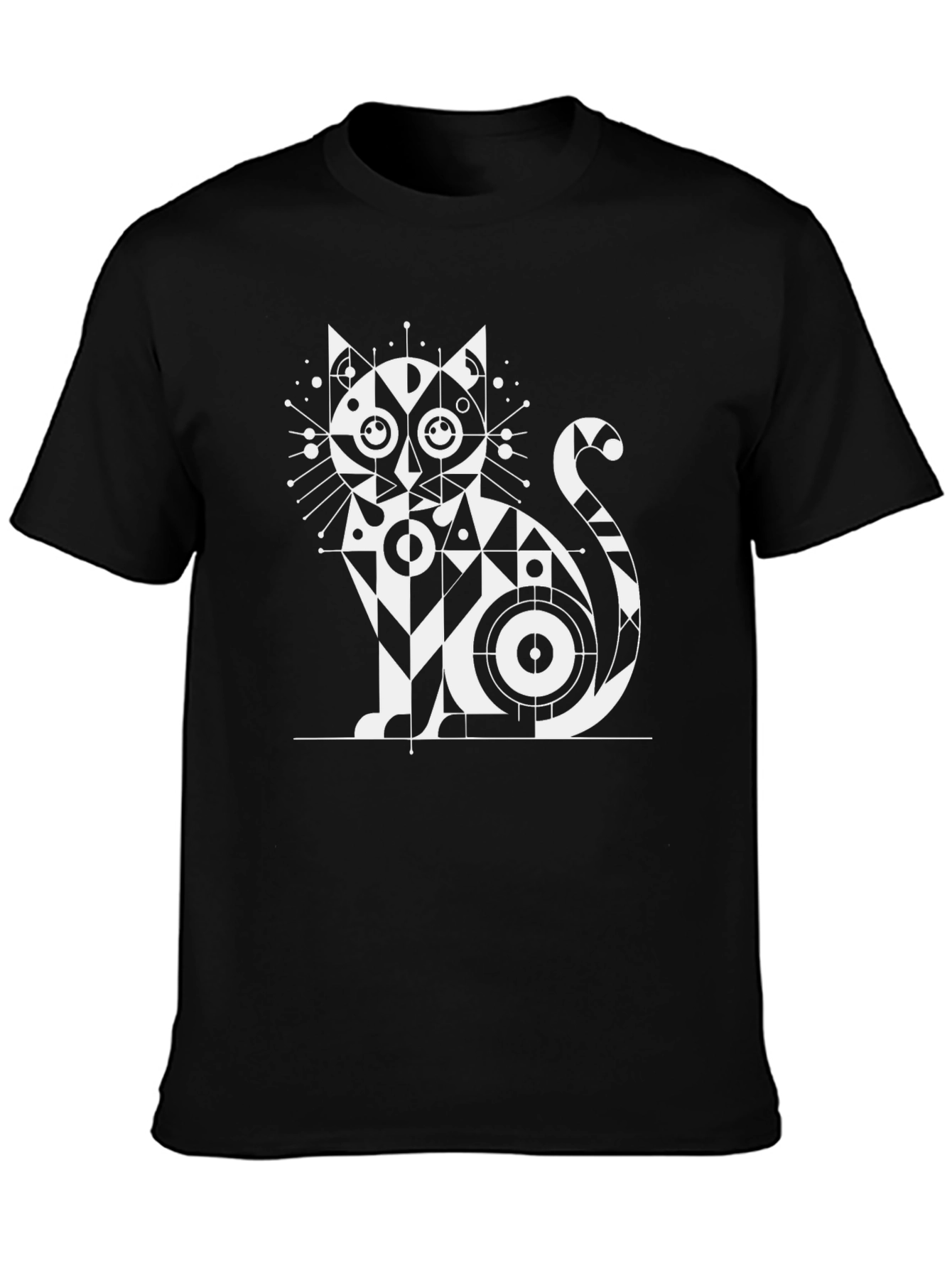 Geometric Cat Graphic T-Shirt - Modern Black Tee