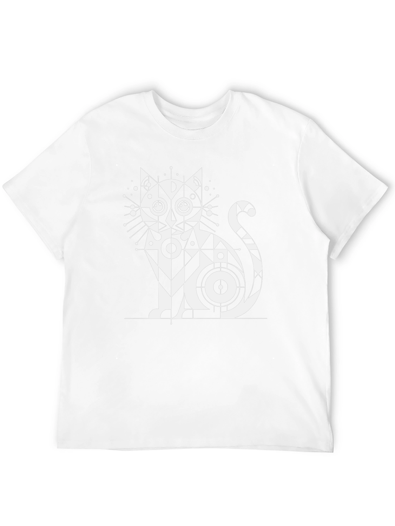 Geometric Cat Graphic T-Shirt - Modern Black Tee