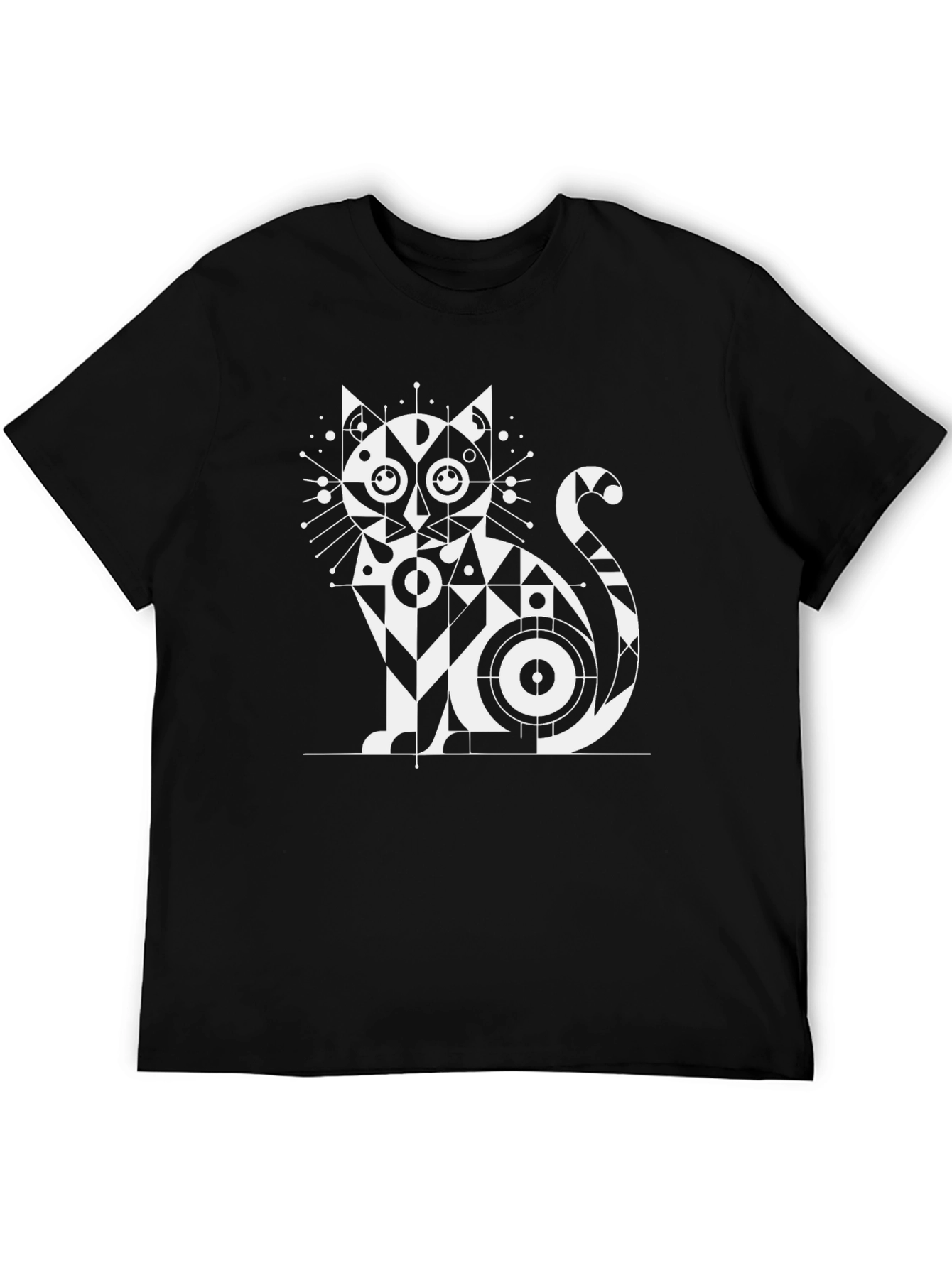 Geometric Cat Graphic T-Shirt - Modern Black Tee