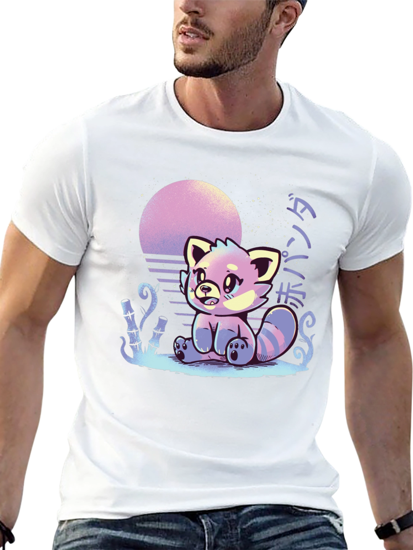 Red Panda Sunset Graphic Tee - Black Cotton T-Shirt