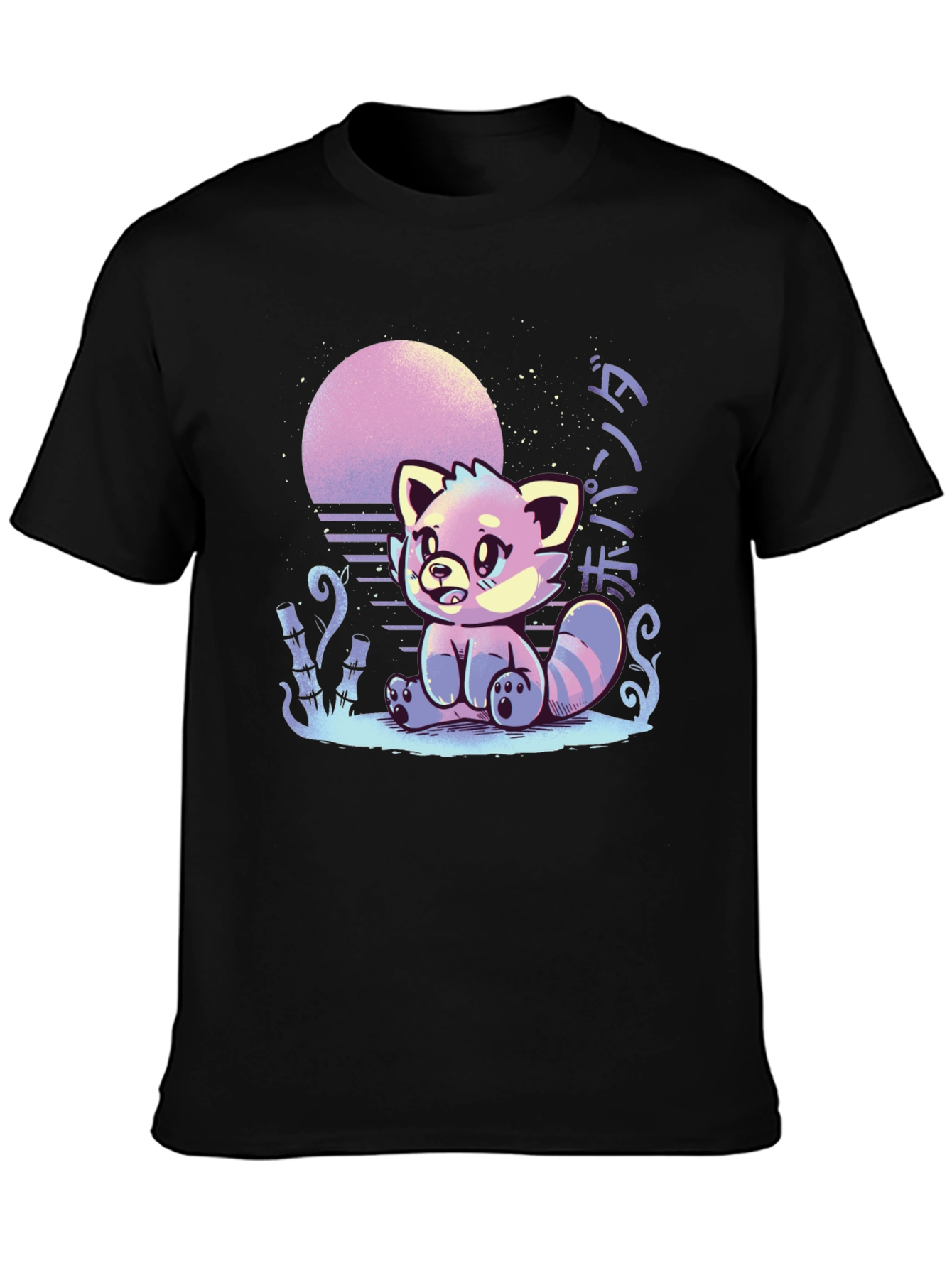 Red Panda Sunset Graphic Tee - Black Cotton T-Shirt