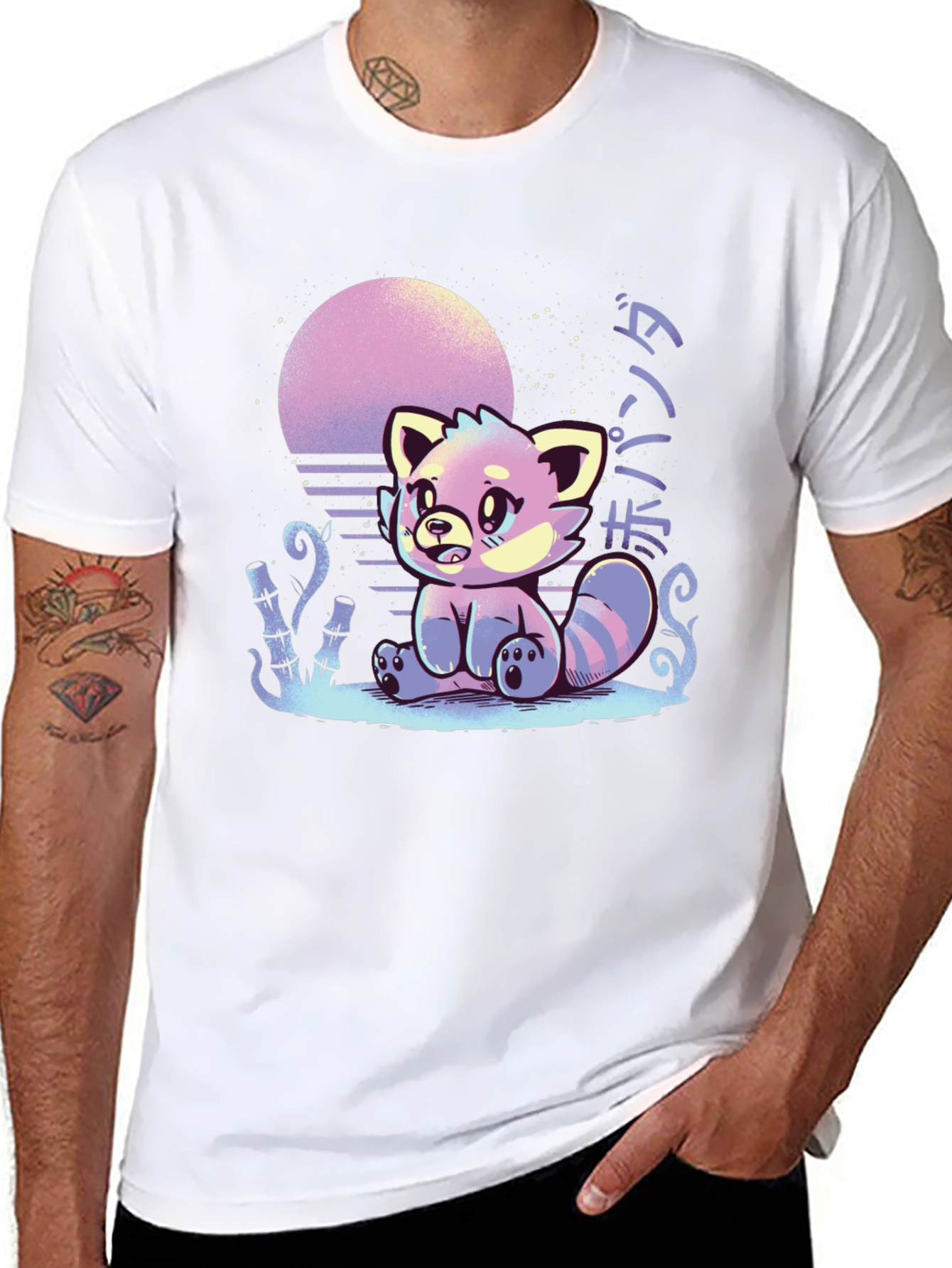 Red Panda Sunset Graphic Tee - Black Cotton T-Shirt