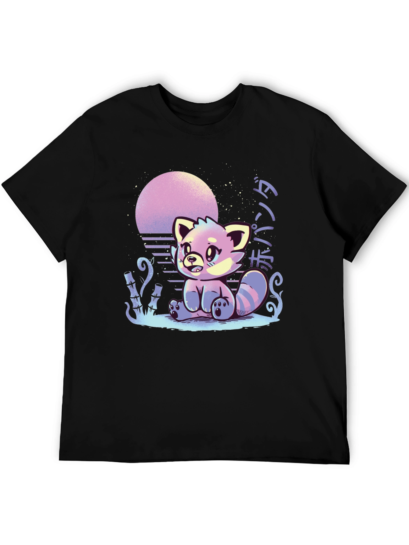 Red Panda Sunset Graphic Tee - Black Cotton T-Shirt