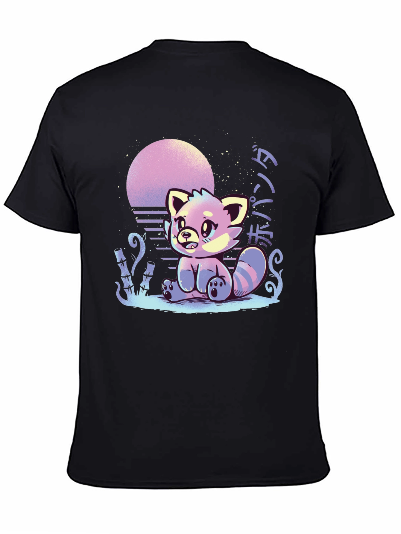 Red Panda Sunset Graphic Tee - Black Cotton T-Shirt