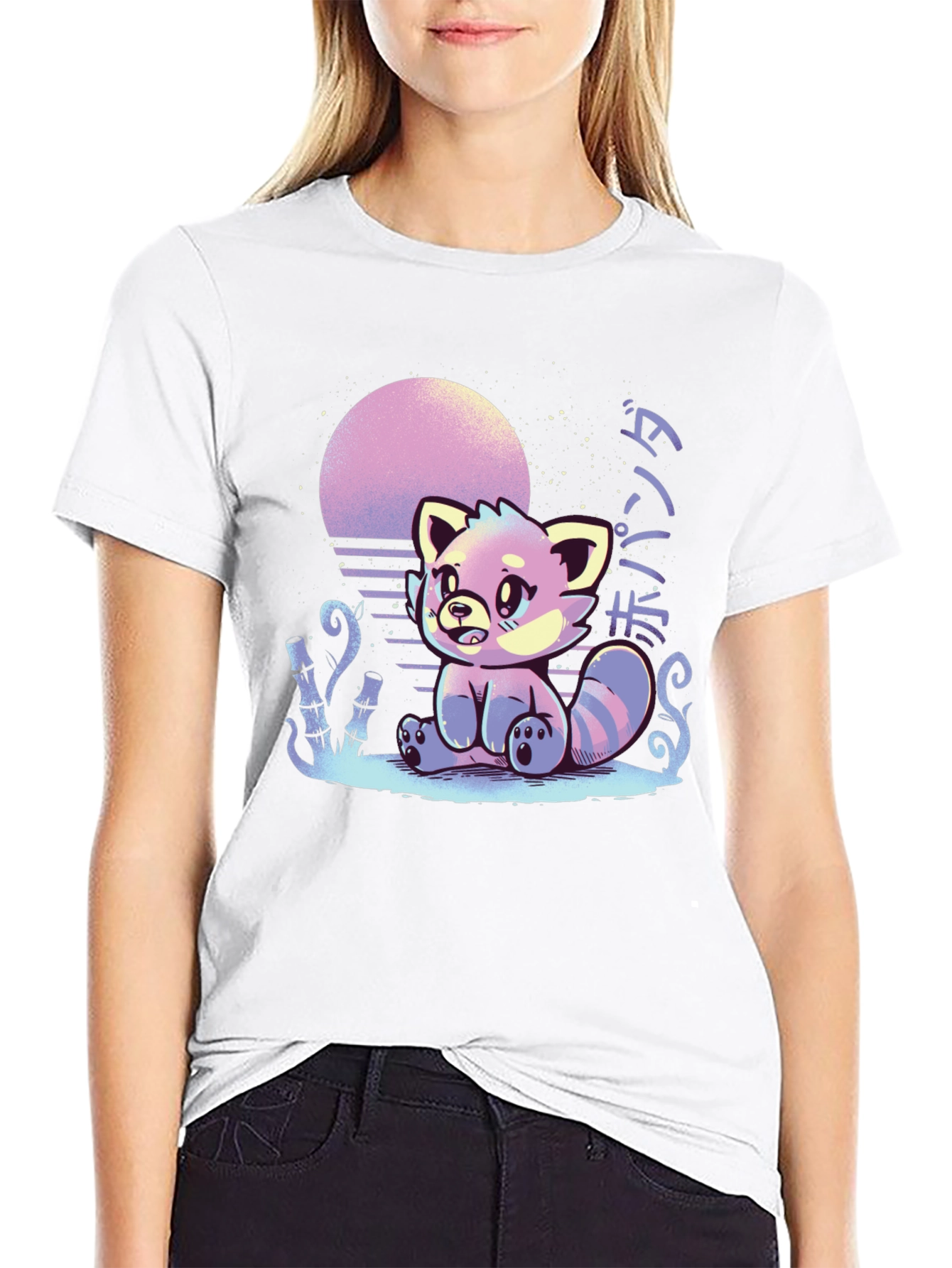 Red Panda Sunset Graphic Tee - Black Cotton T-Shirt