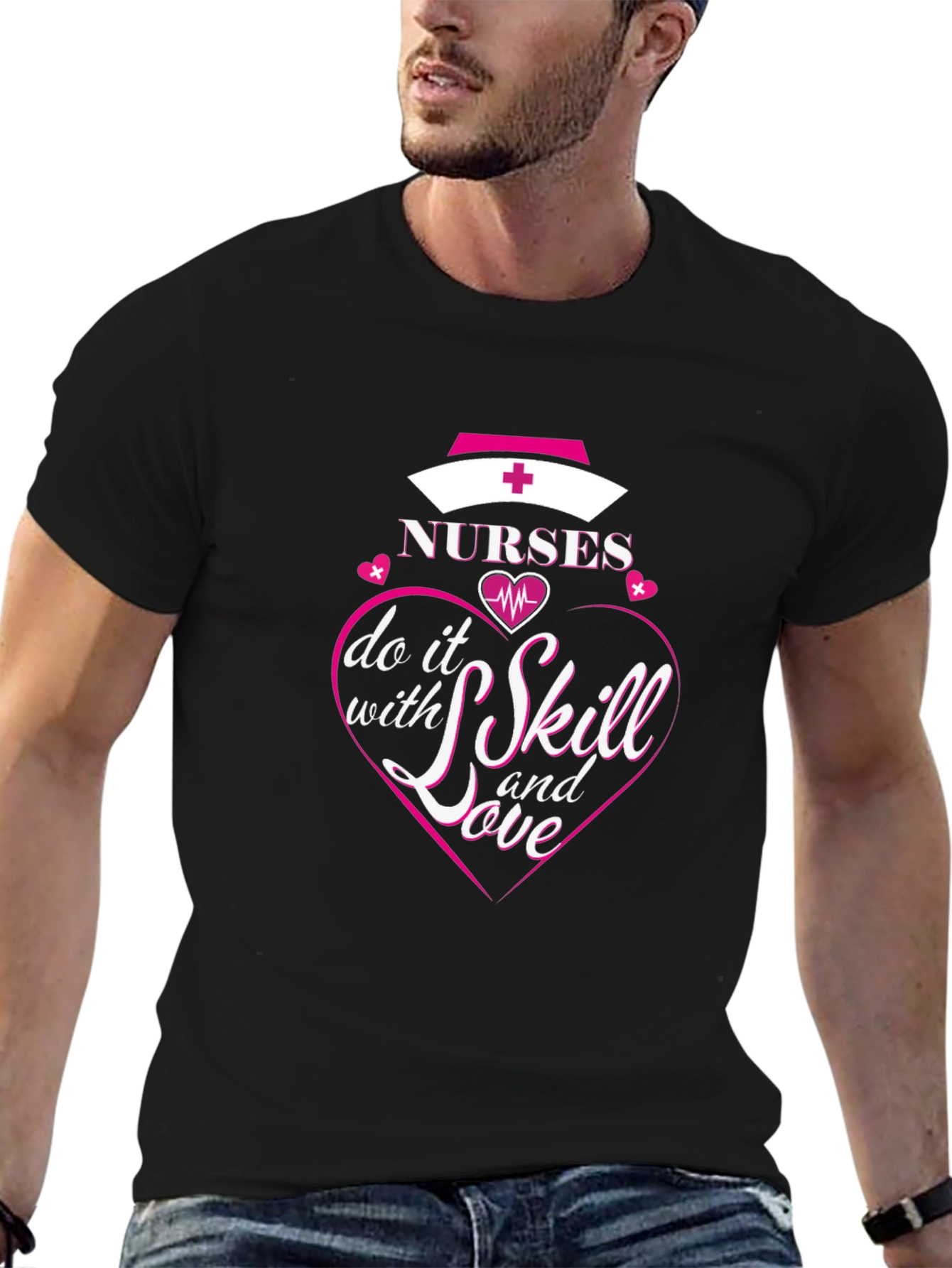 Nurses Do It With Skill And Love Black T-Shirt