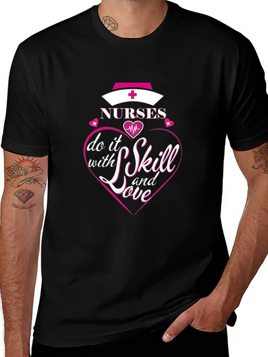 Nurses Do It With Skill And Love Black T-Shirt