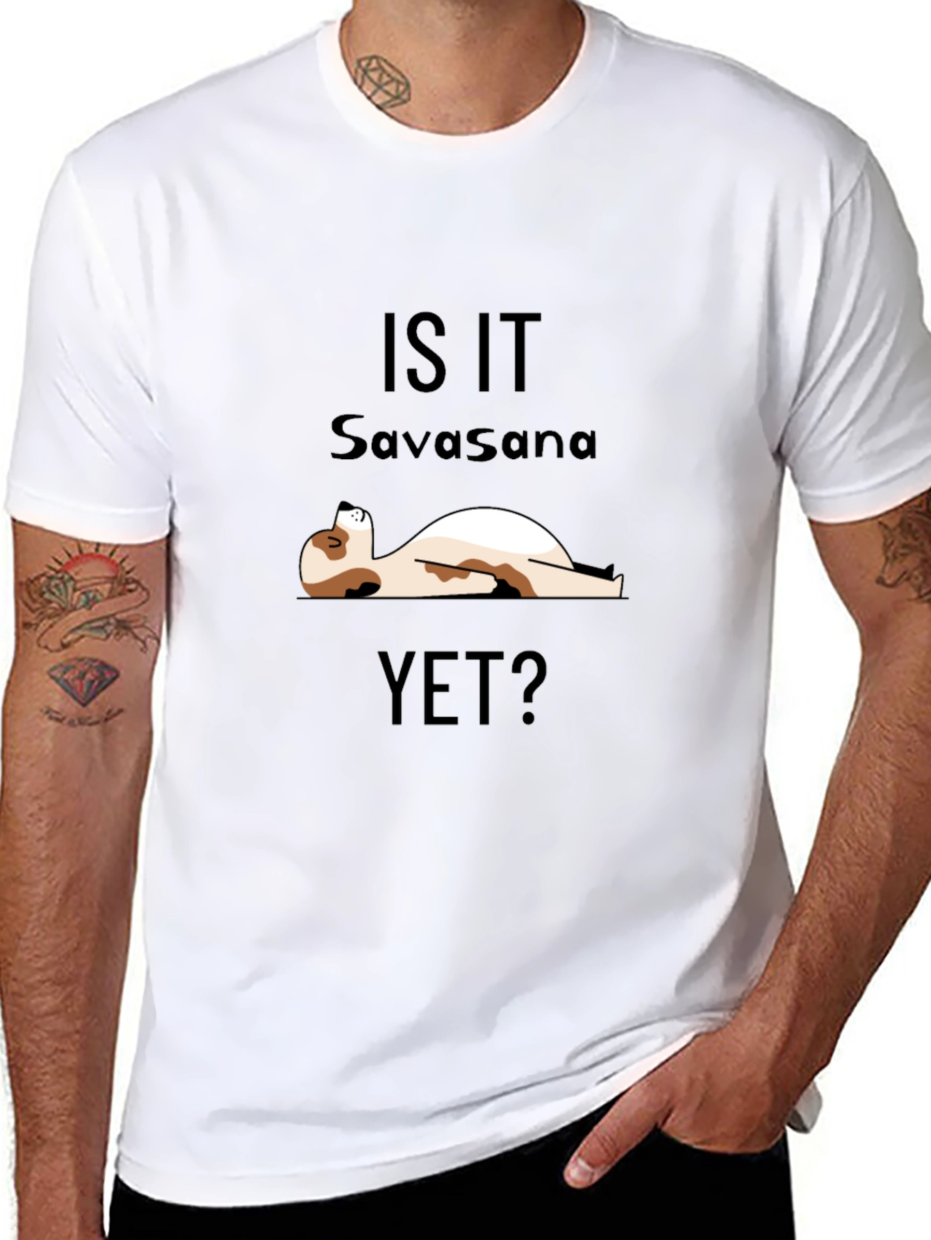 Funny Yoga Savasana Cat Graphic T-Shirt