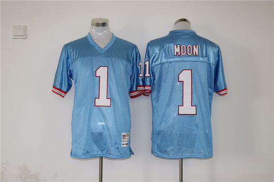 Men's Tennessee Oilers Warren Moon #1 Light Blue Legacy Replica Jerseys