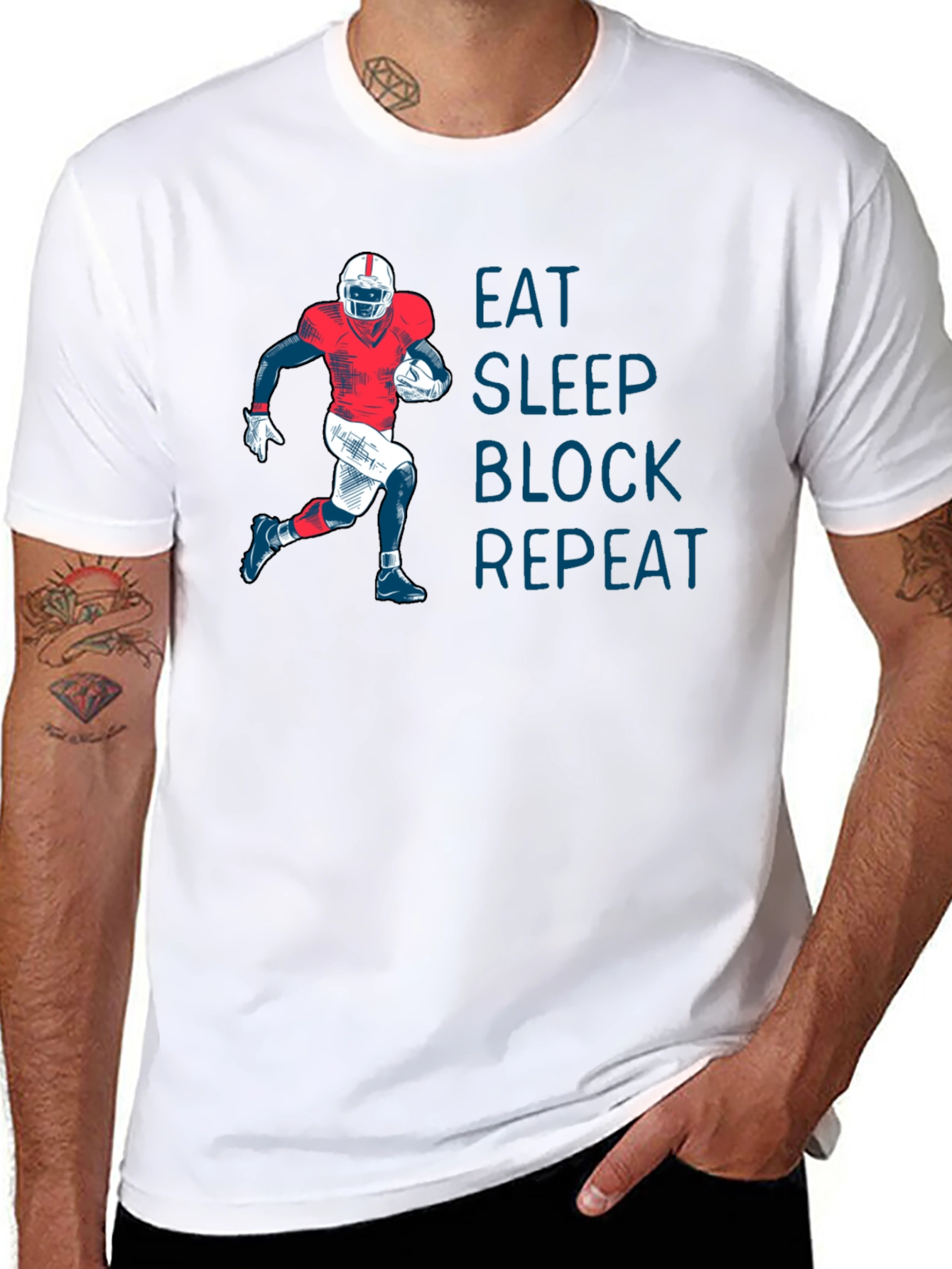 Eat Sleep Block Repeat Football T-Shirt