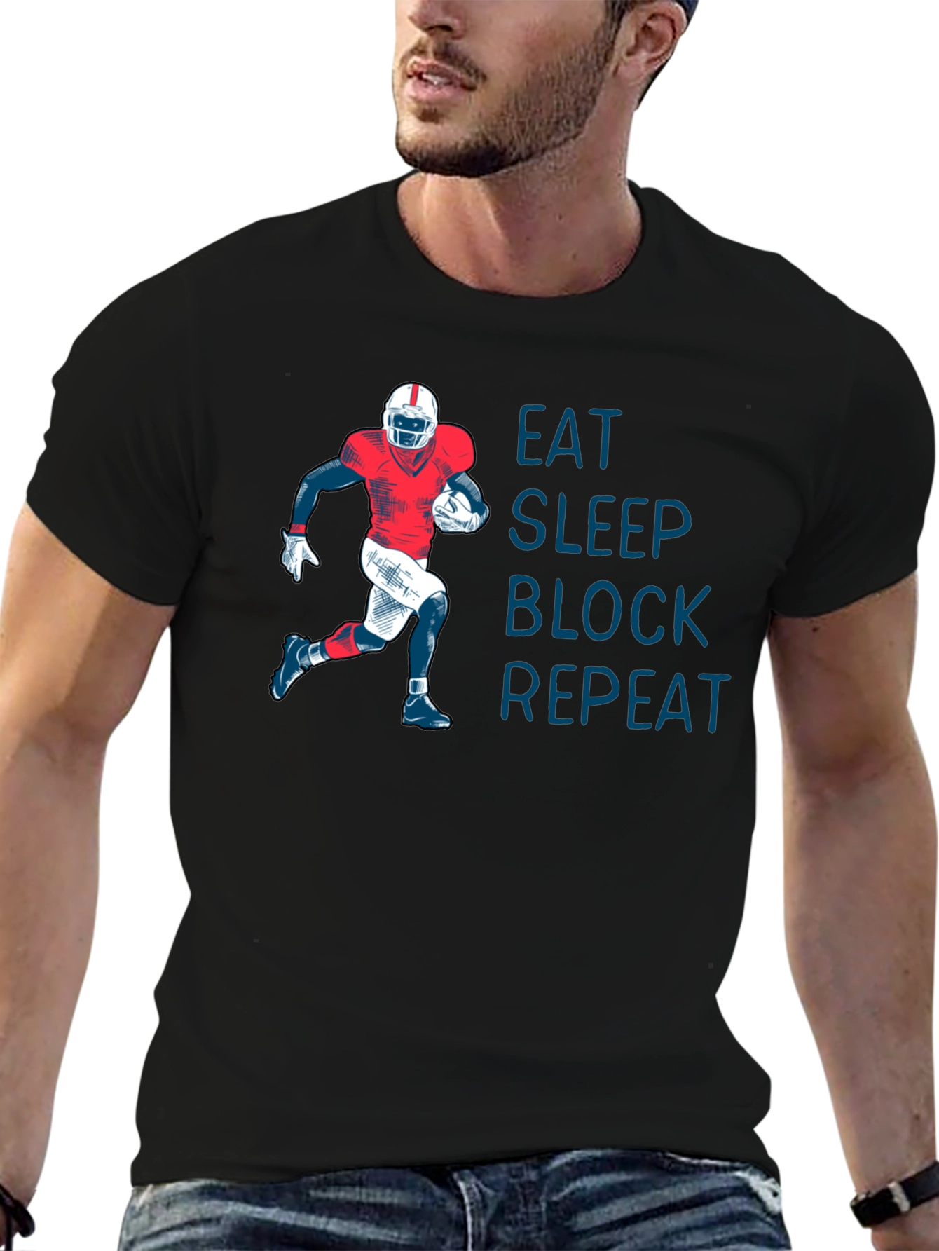 Eat Sleep Block Repeat Football T-Shirt