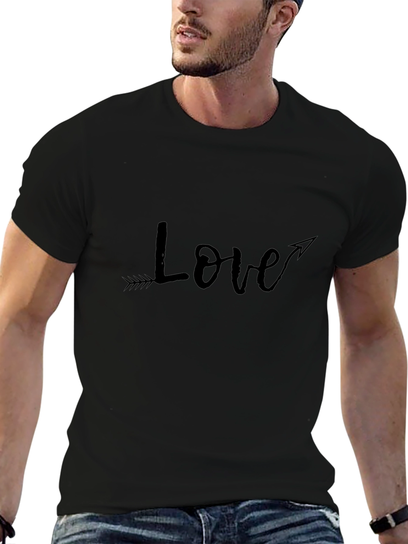 Love Arrow Graphic Tee - Black Cotton Casual Shirt