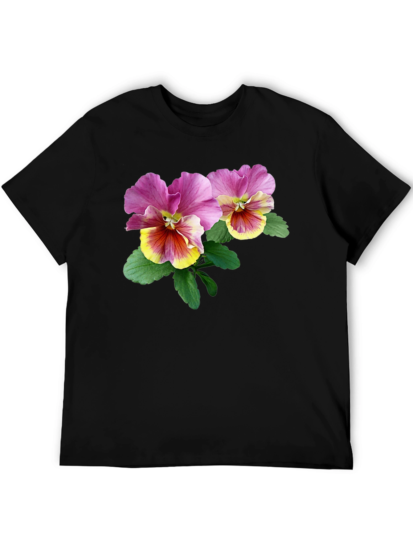 Floral Pansy Graphic Black T-Shirt