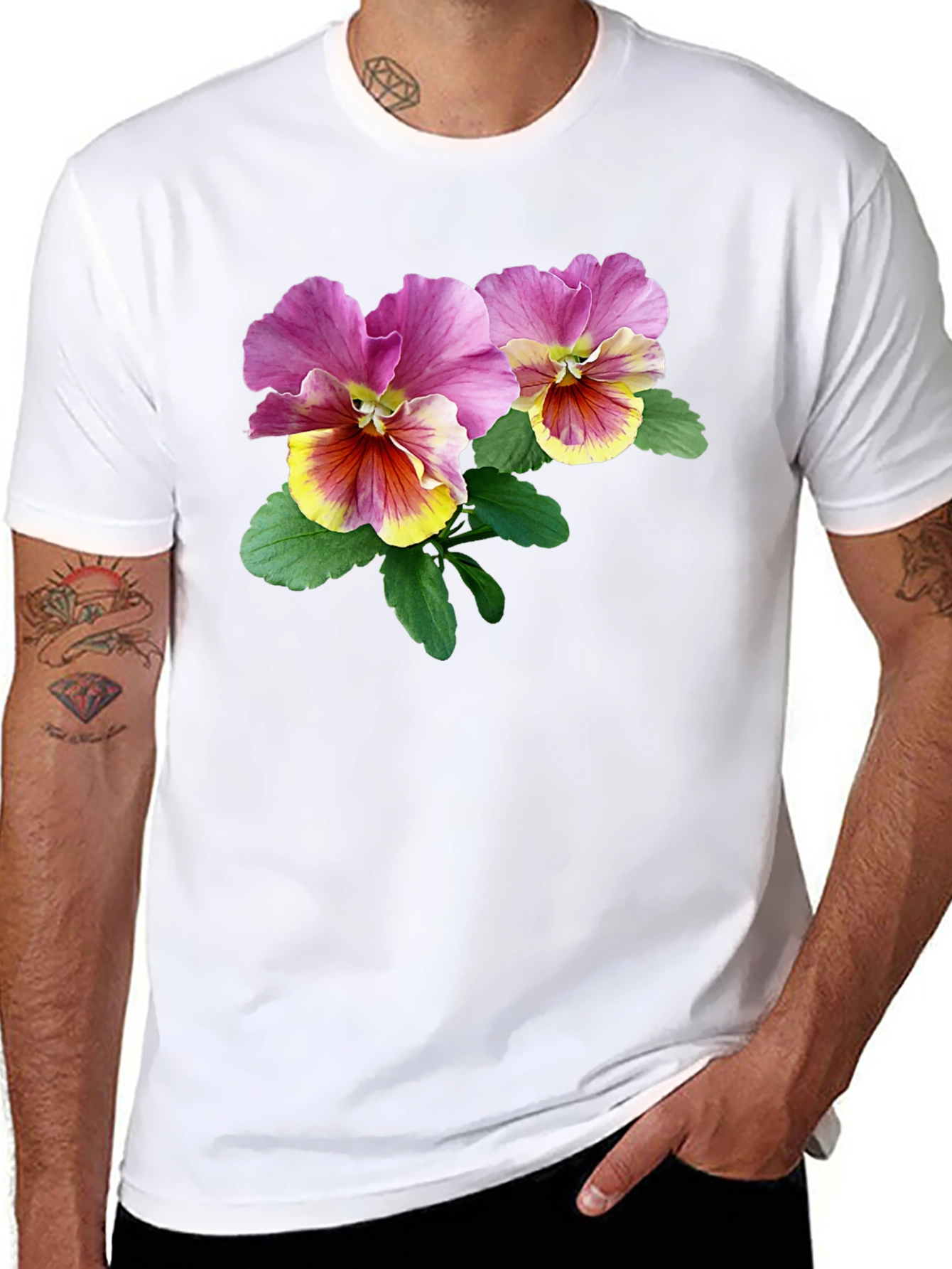Floral Pansy Graphic Black T-Shirt