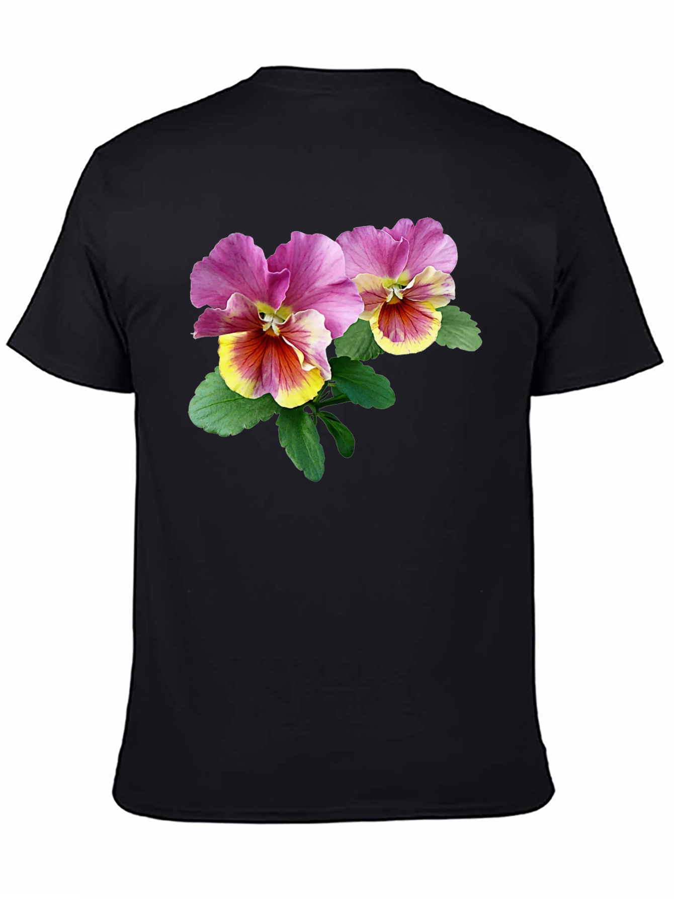 Floral Pansy Graphic Black T-Shirt