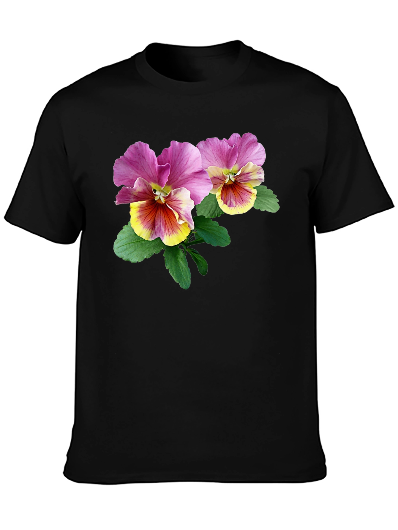 Floral Pansy Graphic Black T-Shirt