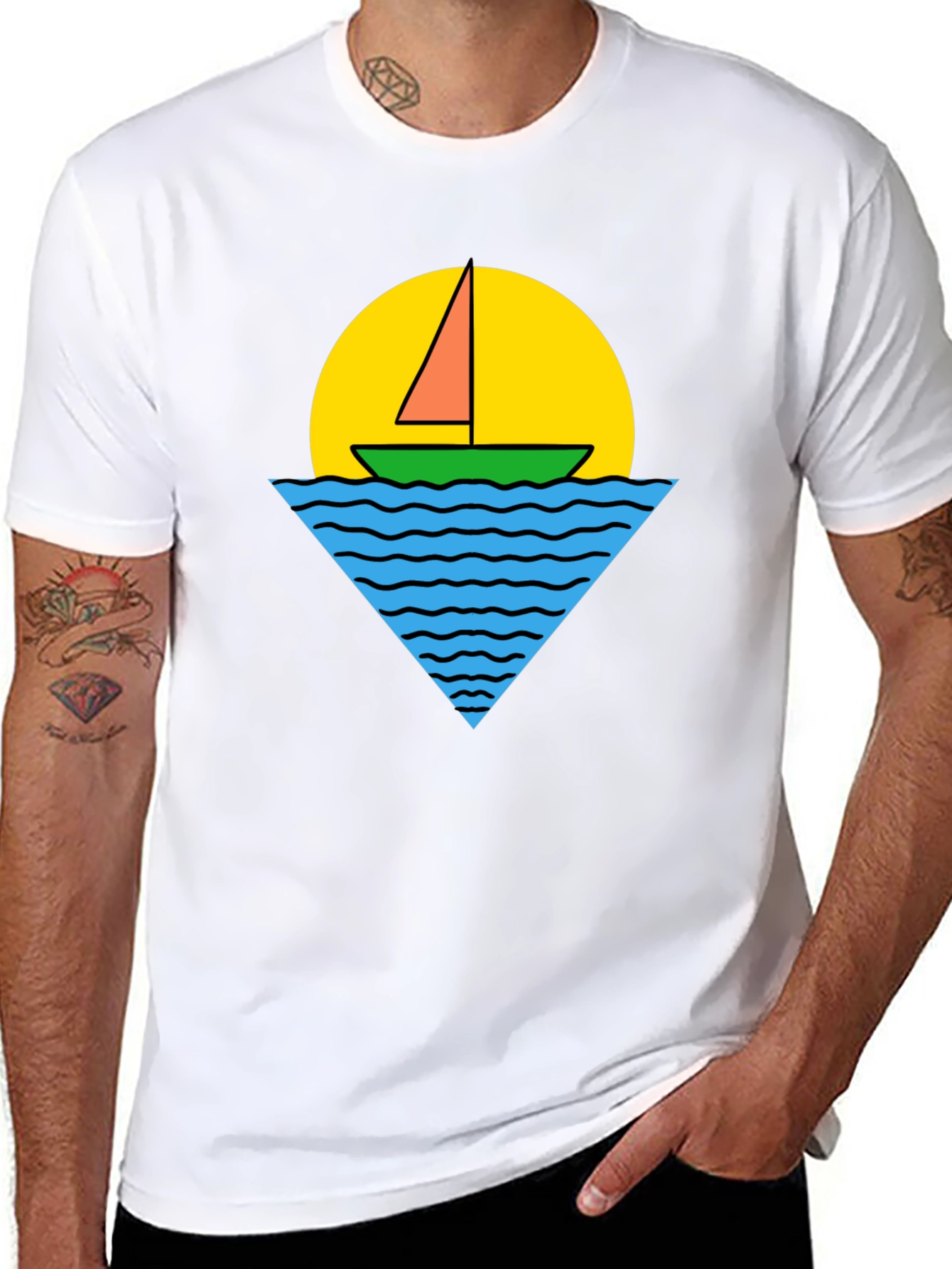 Retro Boat Graphic Tee - Black Cotton T-Shirt