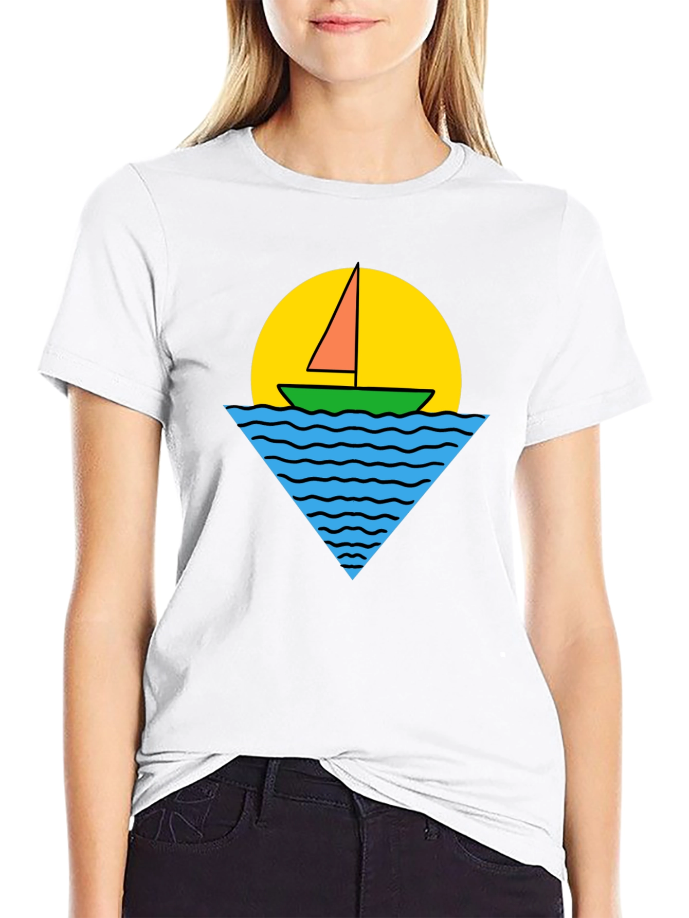 Retro Boat Graphic Tee - Black Cotton T-Shirt