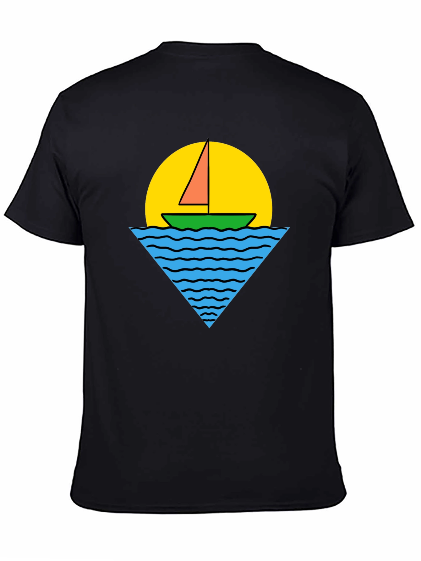 Retro Boat Graphic Tee - Black Cotton T-Shirt