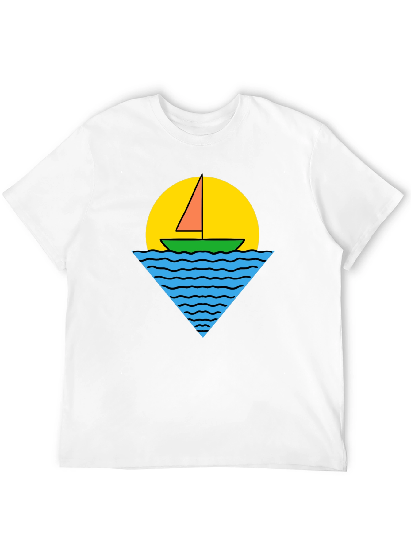 Retro Boat Graphic Tee - Black Cotton T-Shirt