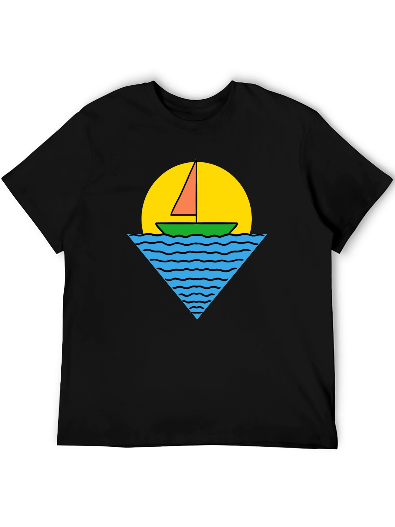 Retro Boat Graphic Tee - Black Cotton T-Shirt