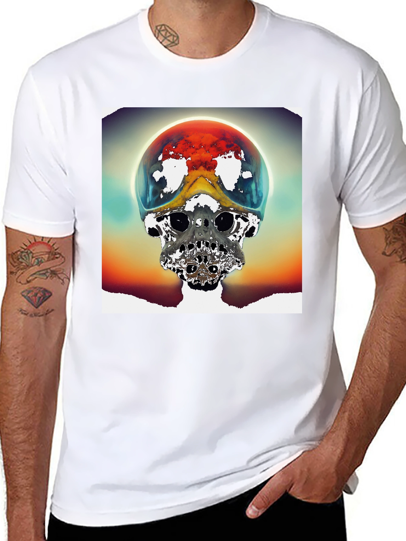 Surreal Skull Graphic Tee - Unique Sci-Fi Design