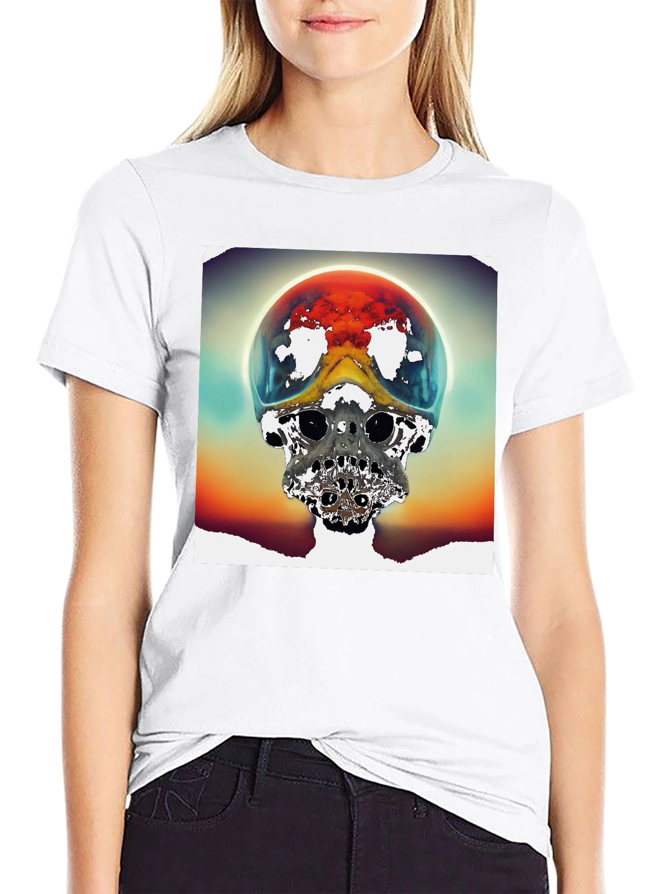 Surreal Skull Graphic Tee - Unique Sci-Fi Design