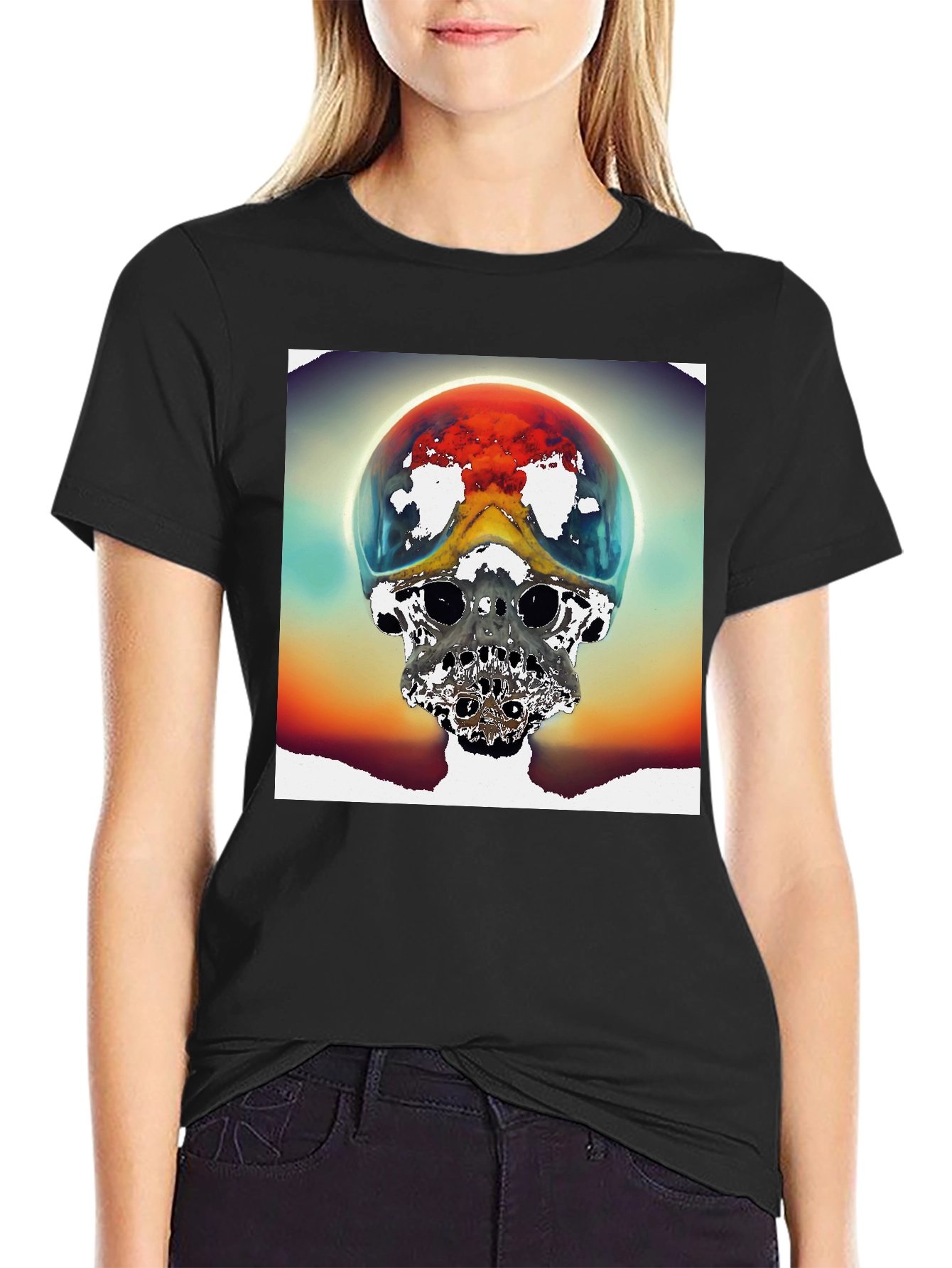 Surreal Skull Graphic Tee - Unique Sci-Fi Design