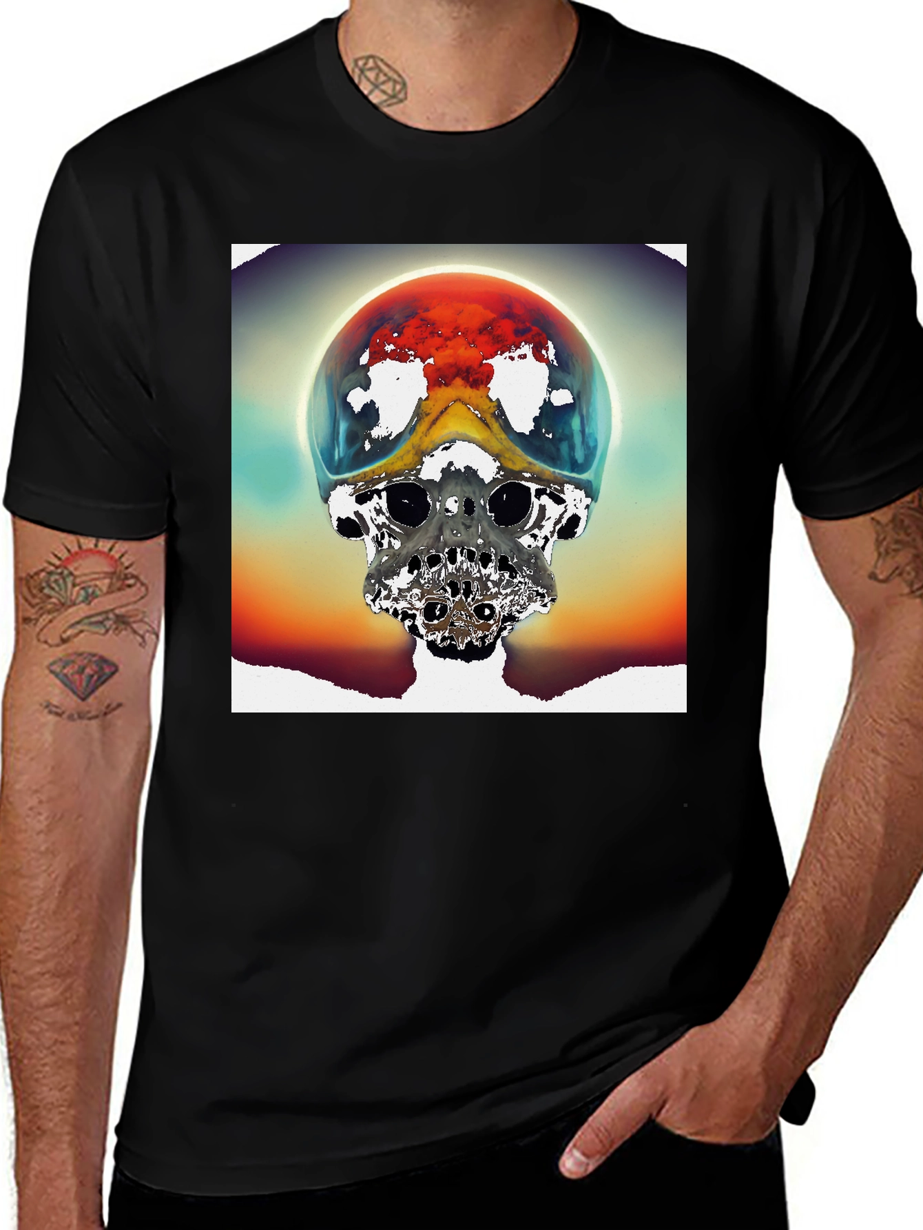 Surreal Skull Graphic Tee - Unique Sci-Fi Design