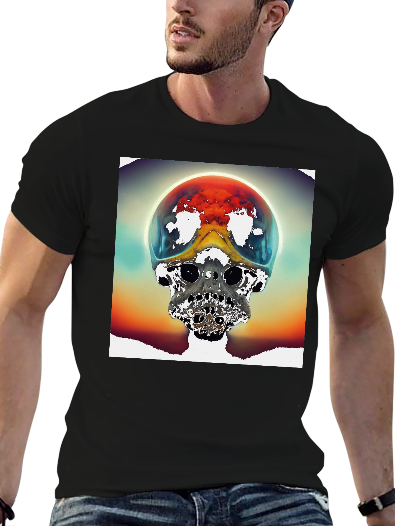 Surreal Skull Graphic Tee - Unique Sci-Fi Design