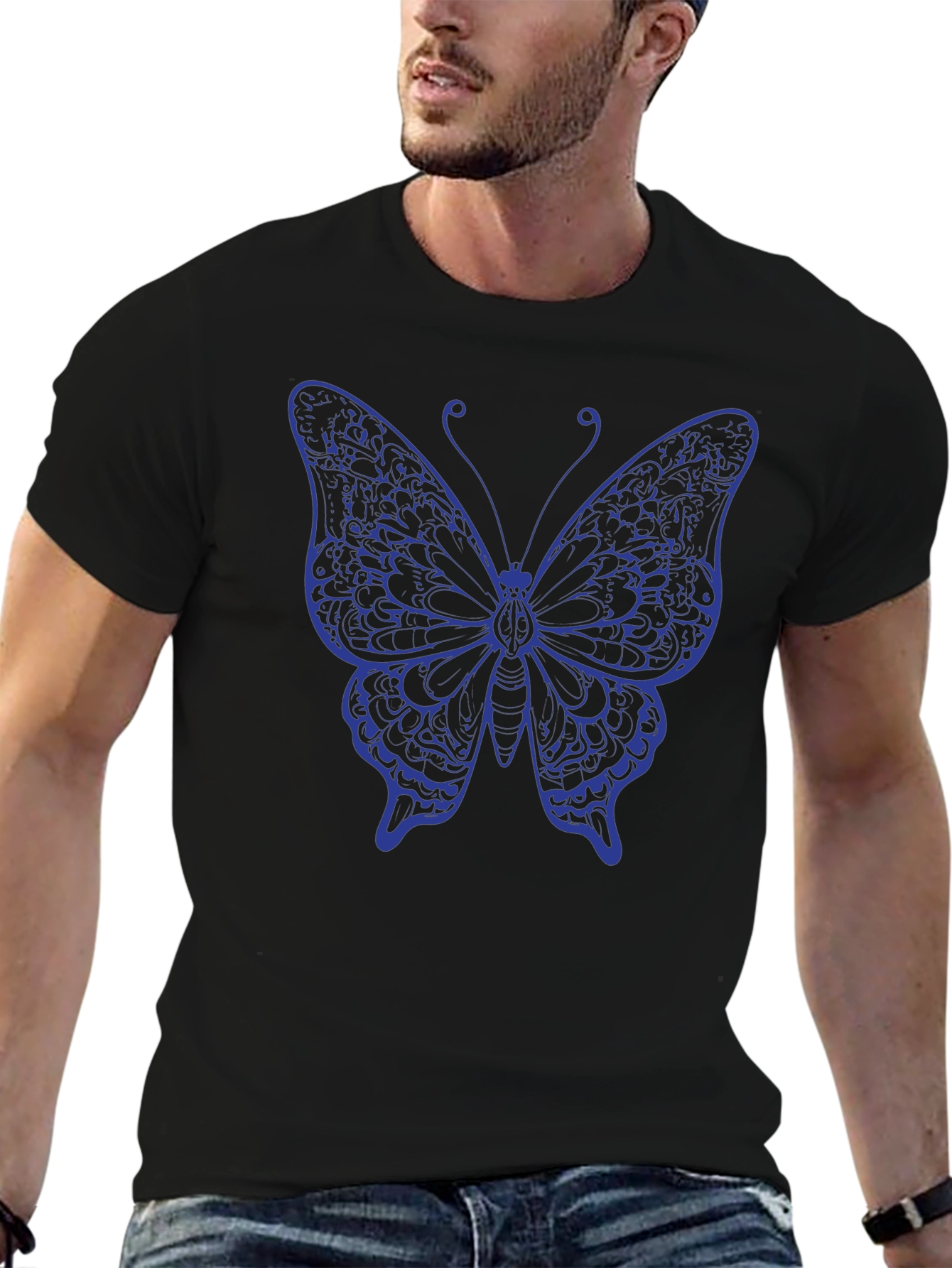 Butterfly Graphic Tee - Black Cotton T-Shirt