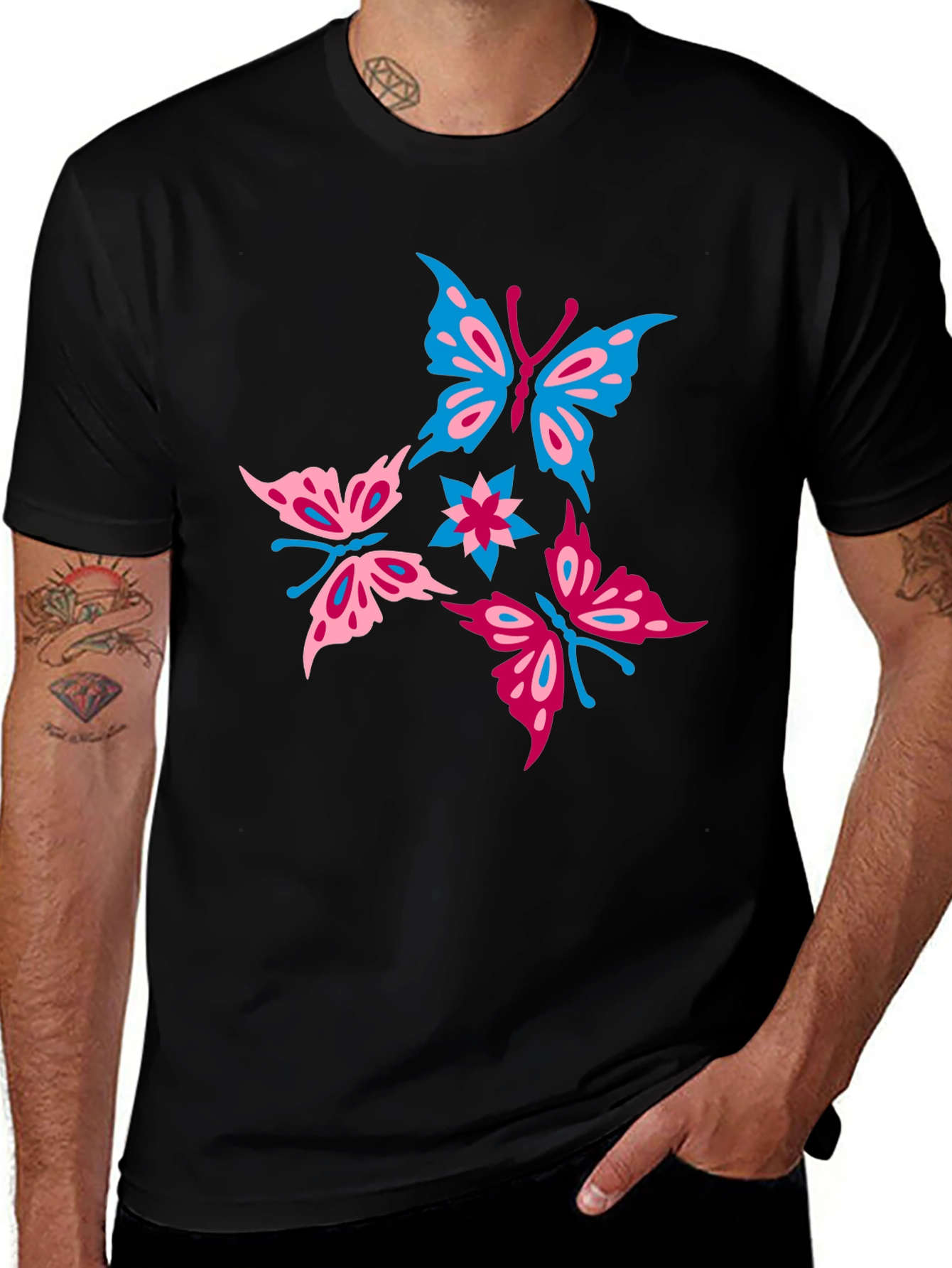 Butterfly Graphic Print Black T-Shirt