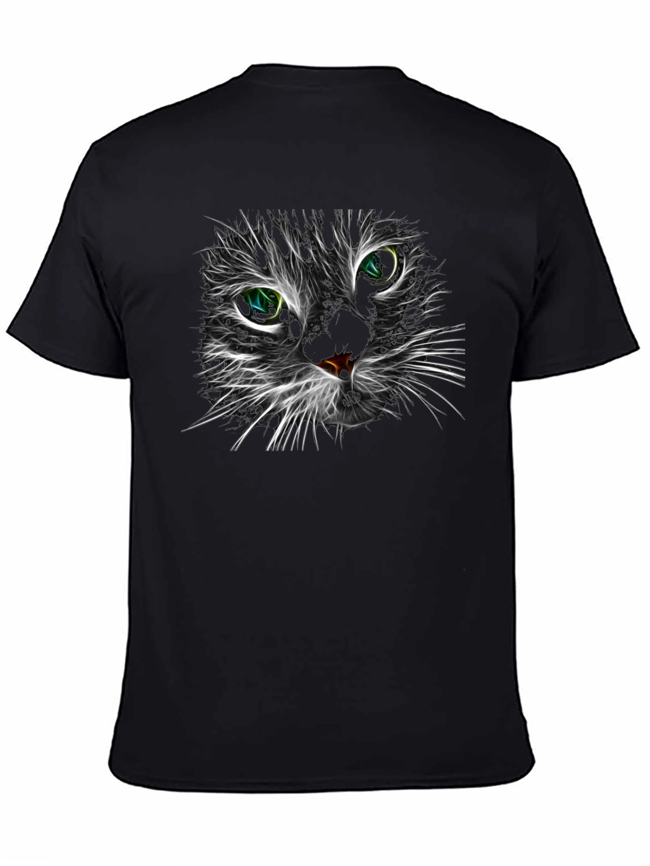 Neon Cat Face Graphic Black T-Shirt
