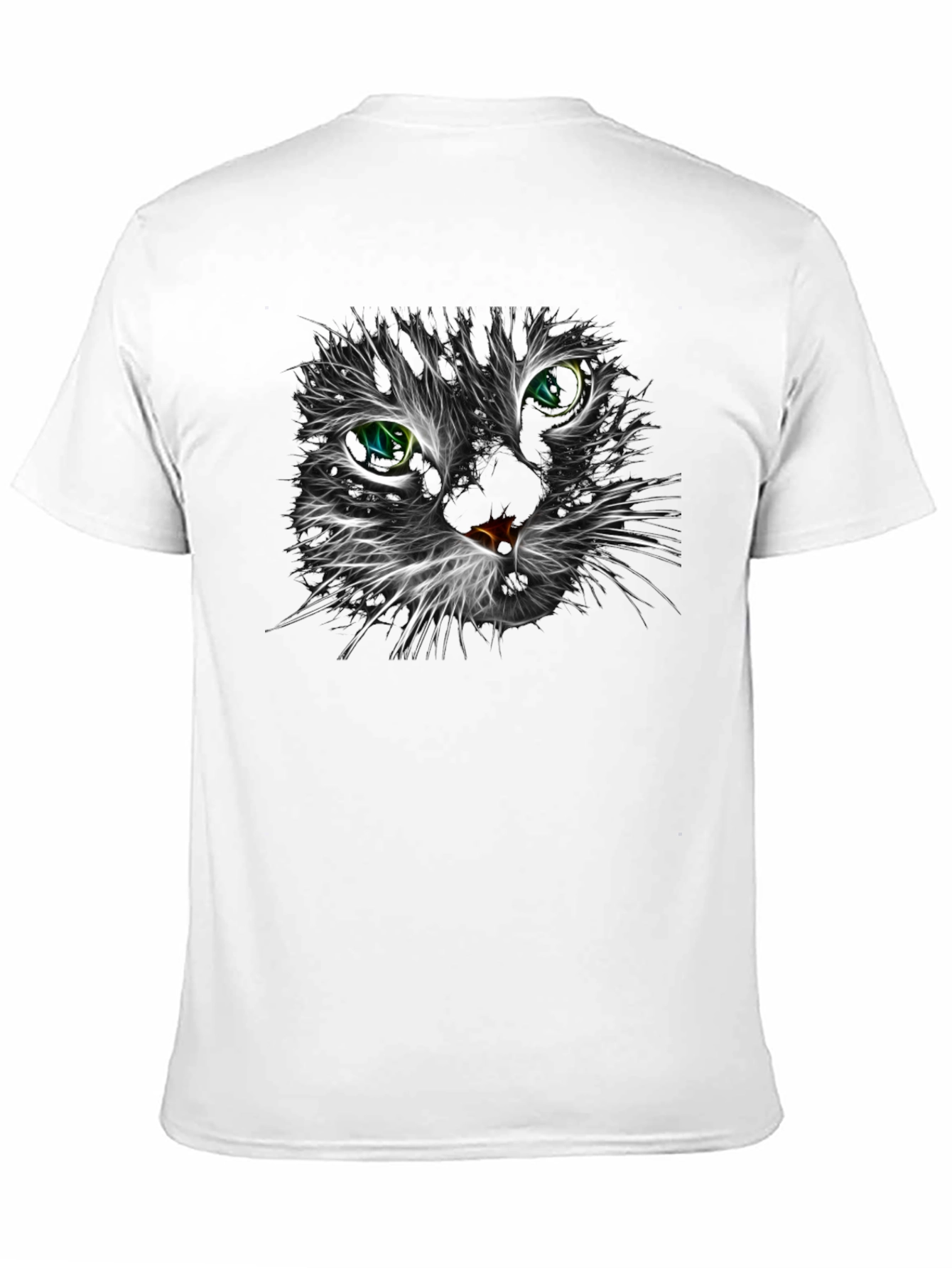 Neon Cat Face Graphic Black T-Shirt