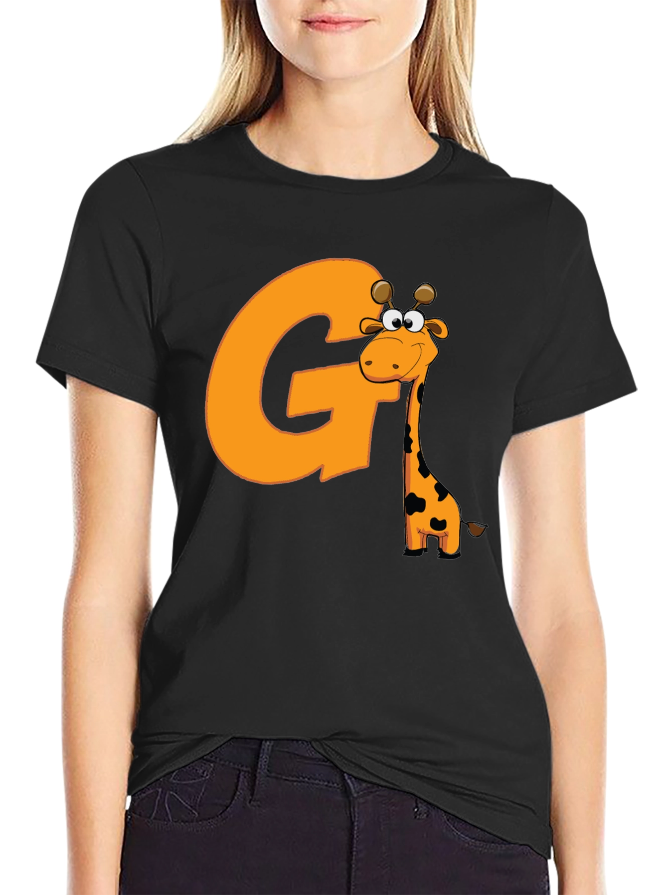 Fun Giraffe Initial G Black T-Shirt