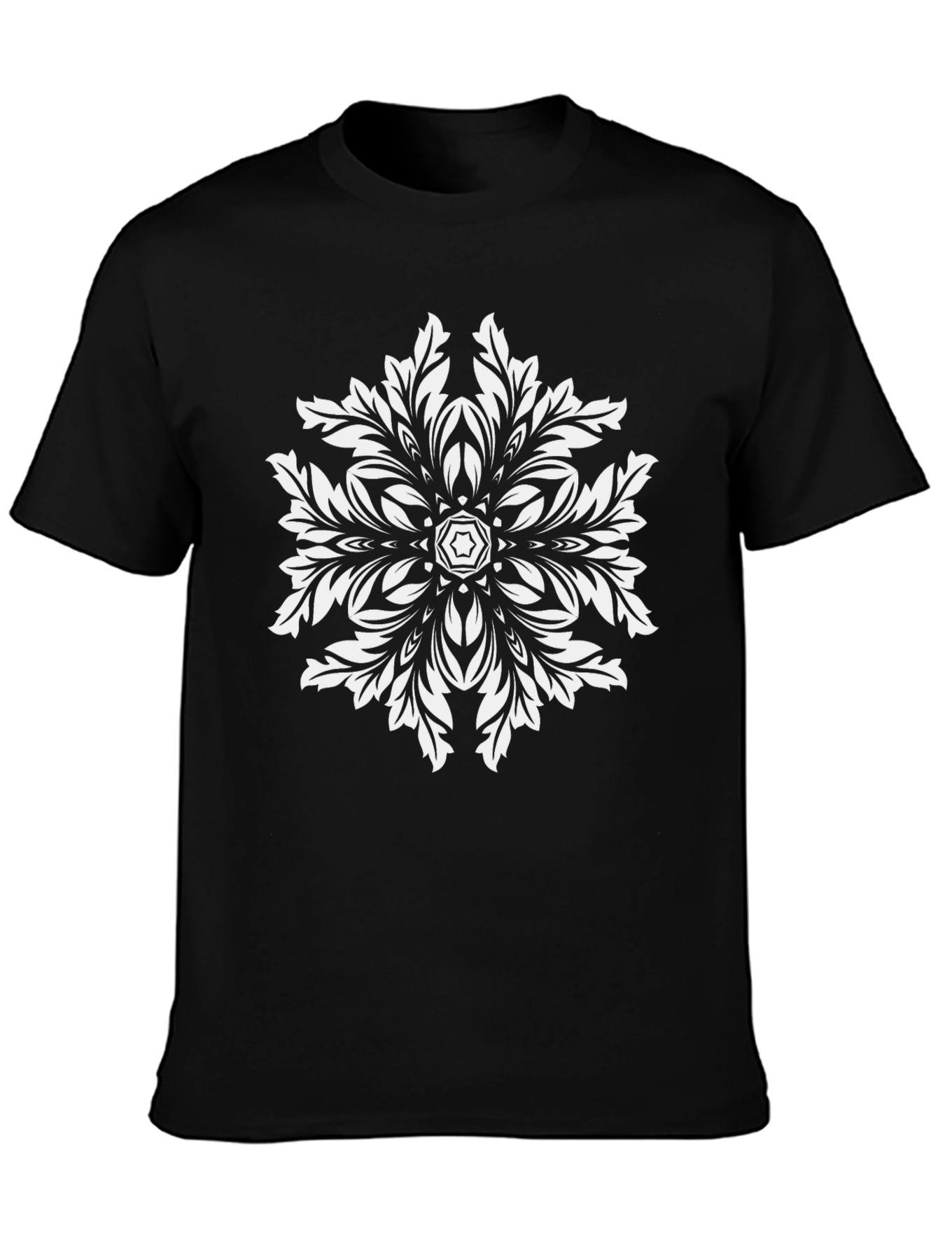 Geometric Floral Graphic Black T-Shirt