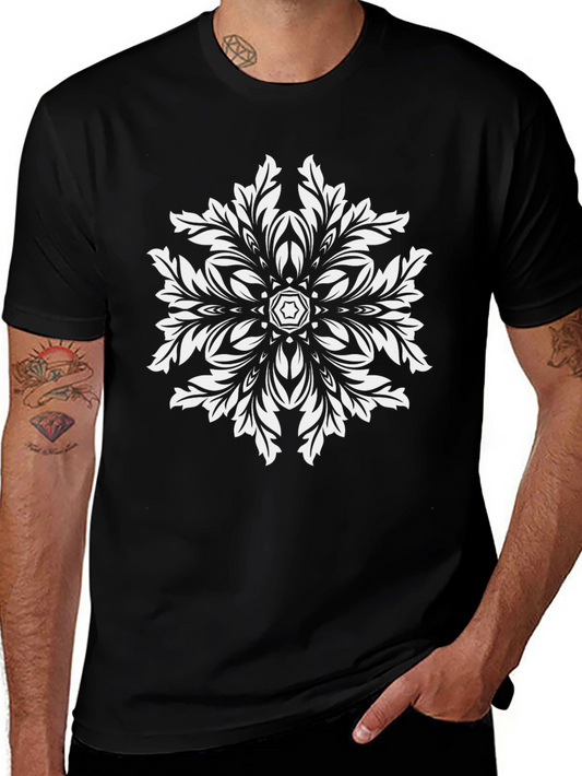 Geometric Floral Graphic Black T-Shirt