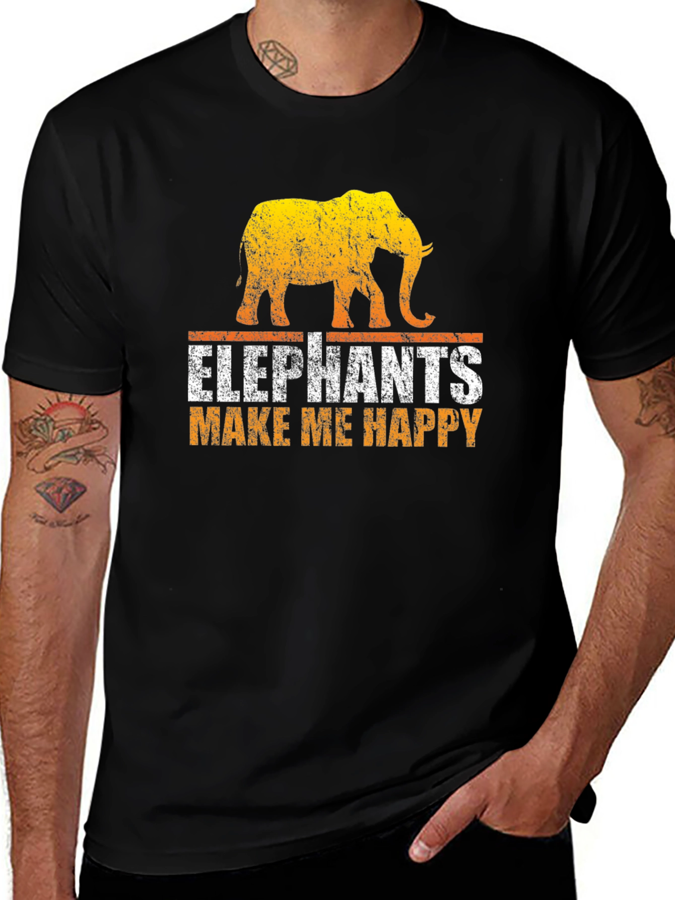 Elephant Graphic Tee - Make Me Happy Black T-Shirt