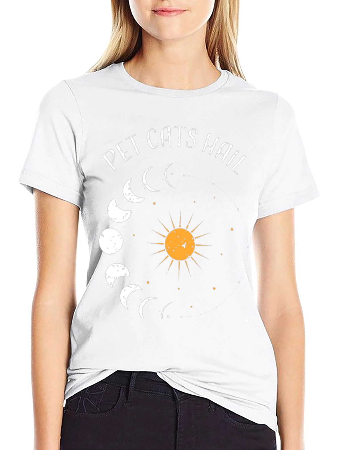 Pet Cats Hail Moon Phase Graphic Tee - Black