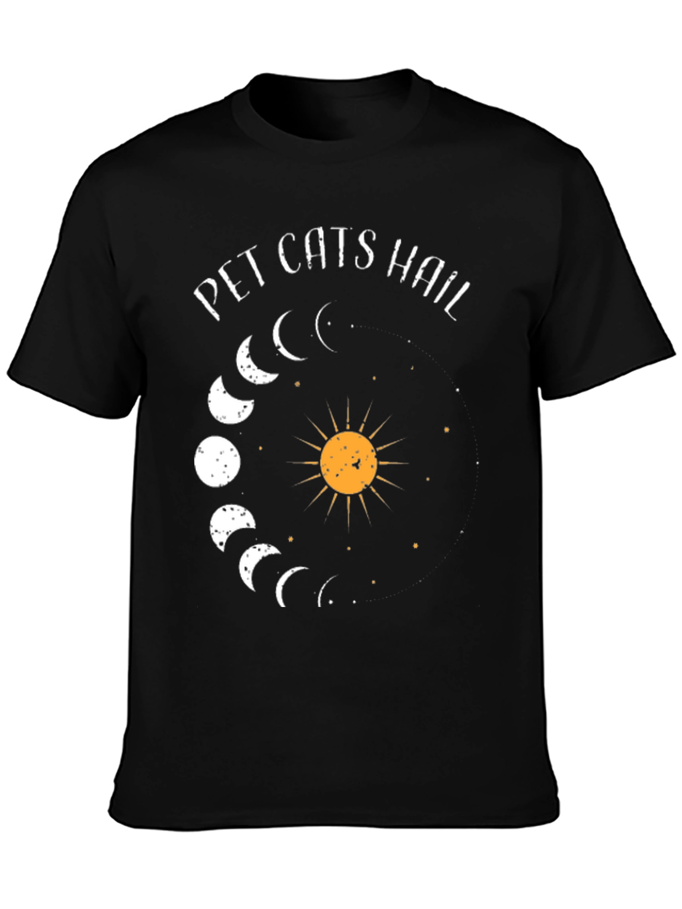 Pet Cats Hail Moon Phase Graphic Tee - Black
