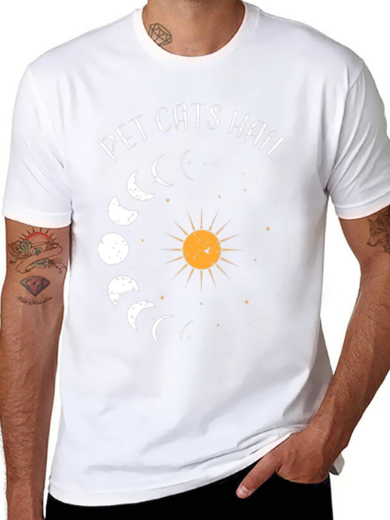 Pet Cats Hail Moon Phase Graphic Tee - Black