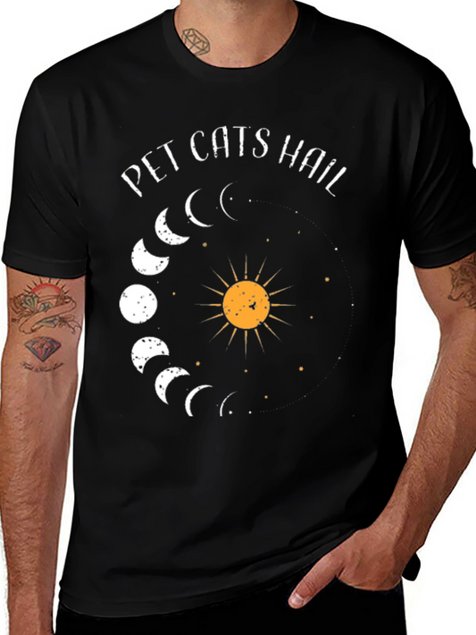 Pet Cats Hail Moon Phase Graphic Tee - Black
