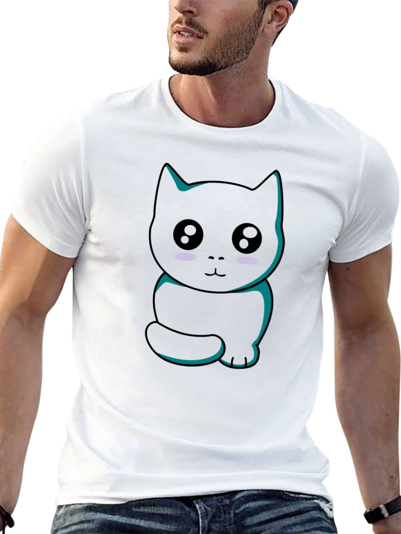 Cute Cartoon Black Cat Graphic T-Shirt