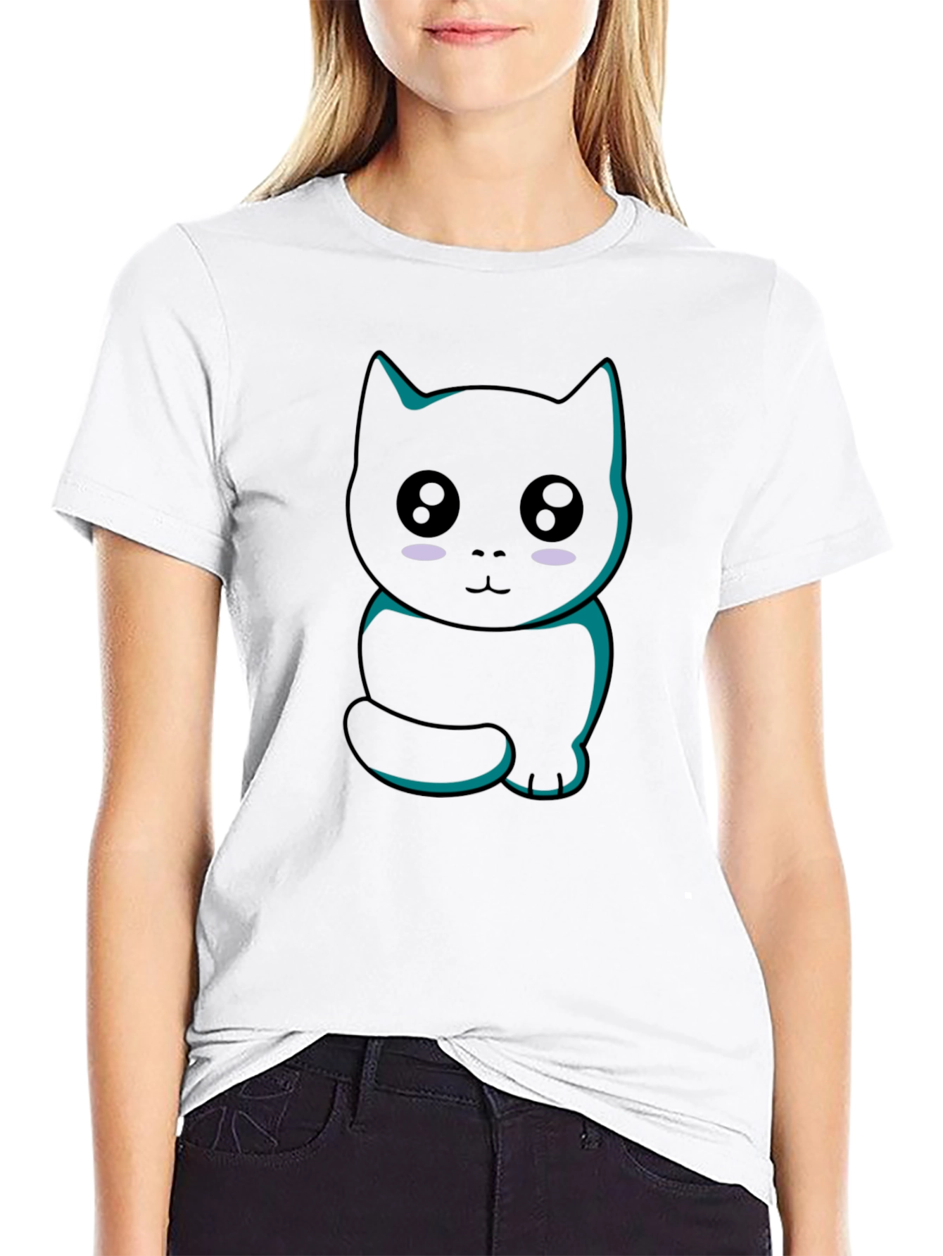 Cute Cartoon Black Cat Graphic T-Shirt