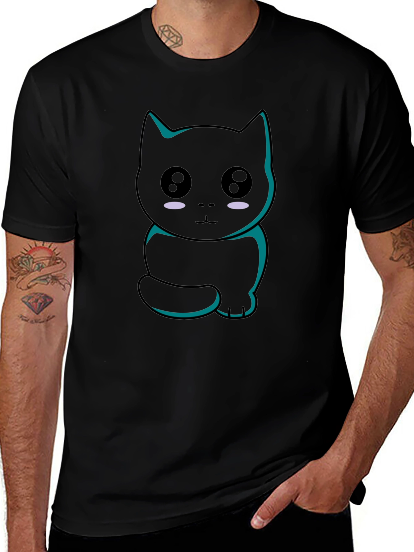 Cute Cartoon Black Cat Graphic T-Shirt