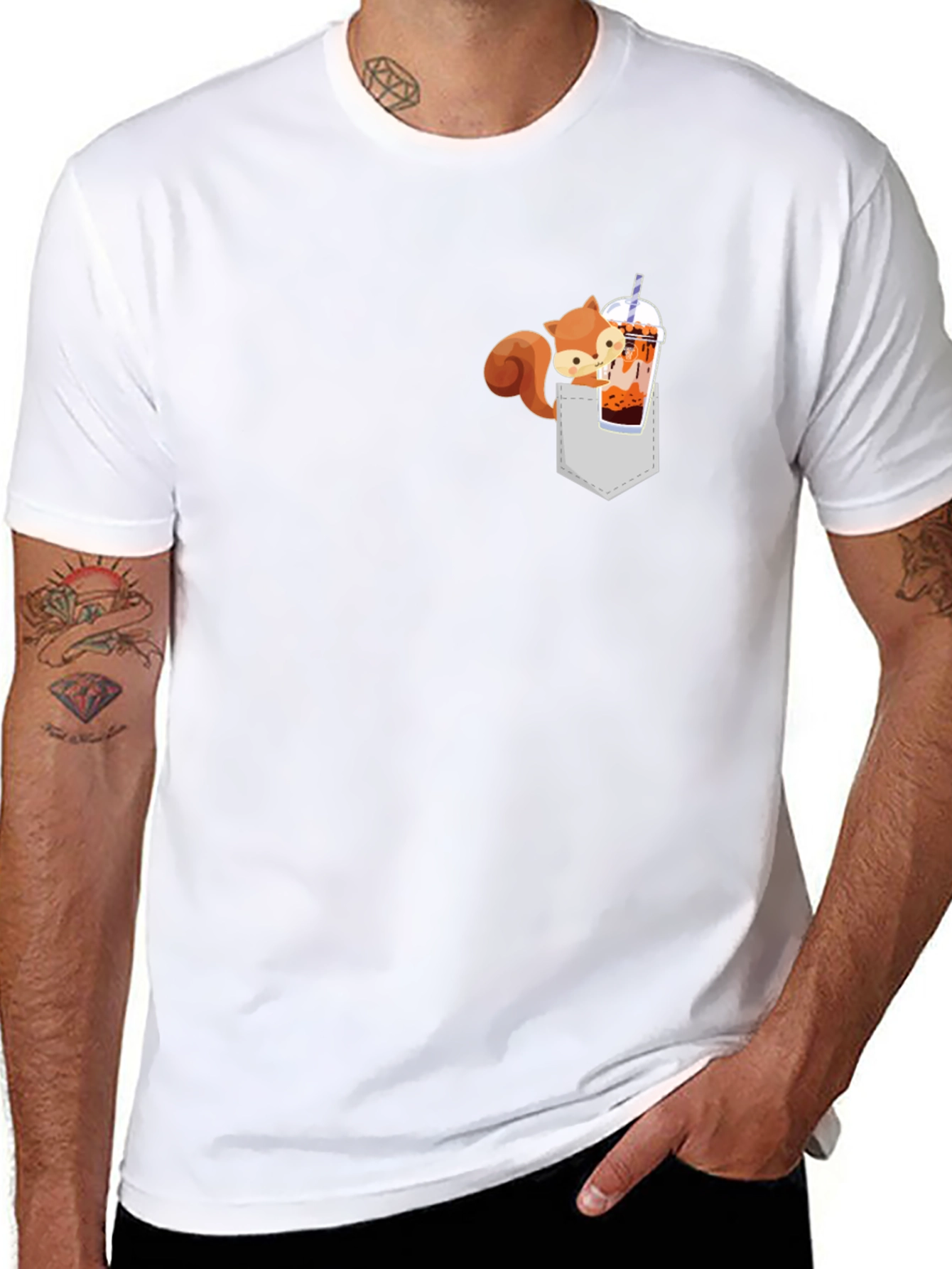 Squirrel in Pocket Bubble Tea T-Shirt