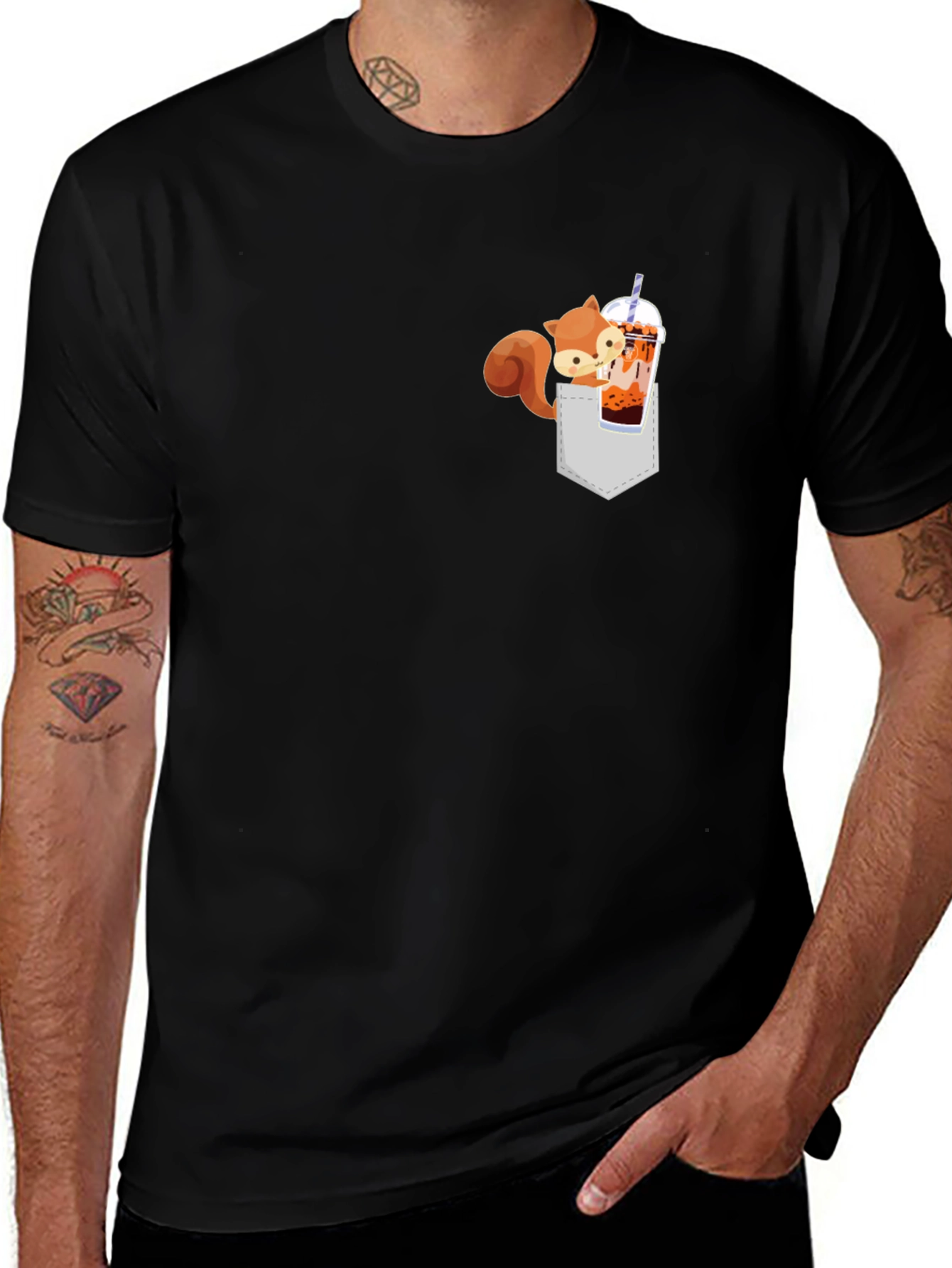 Squirrel in Pocket Bubble Tea T-Shirt